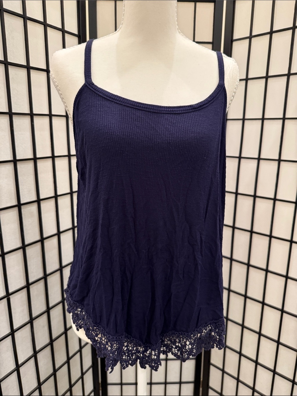 Charming Charlie Navy Crochet-Hem Camisole
